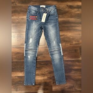 Etienne Marcel LA Stylish Blue Jeans with Red Accents NWT
